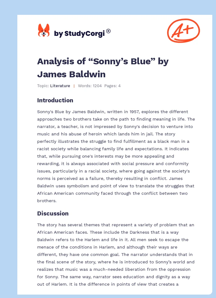 Analysis of “Sonny’s Blue” by James Baldwin. Page 1