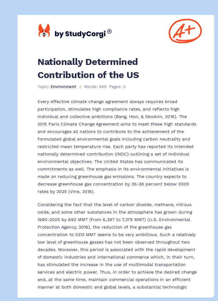 Nationally Determined Contribution of the US. Page 1