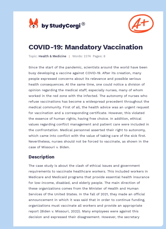 COVID-19: Mandatory Vaccination. Page 1