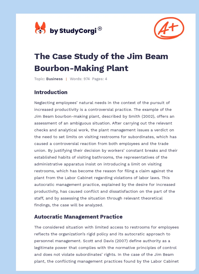The Case Study of the Jim Beam Bourbon-Making Plant. Page 1