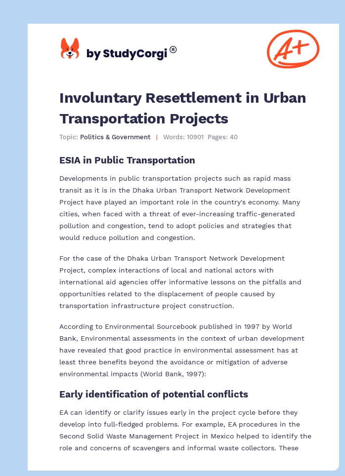 Involuntary Resettlement in Urban Transportation Projects. Page 1