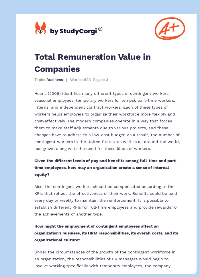 Total Remuneration Value in Companies. Page 1