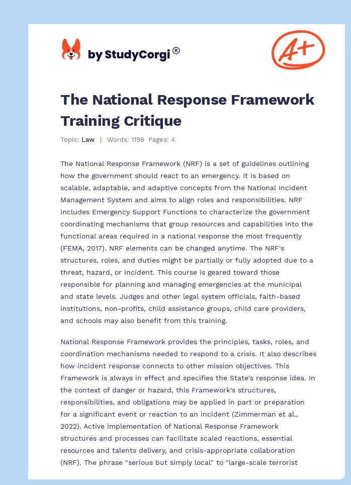 The National Response Framework Training Critique. Page 1