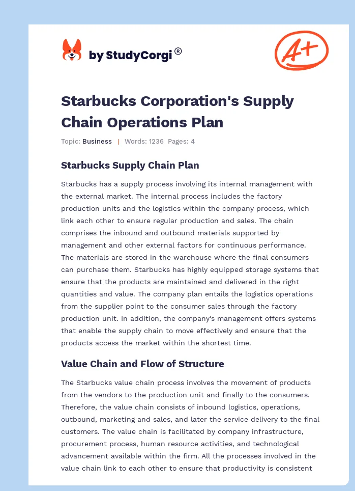 Starbucks Corporation's Supply Chain Operations Plan. Page 1