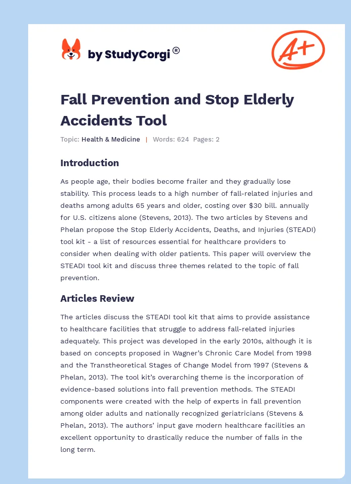 Fall Prevention and Stop Elderly Accidents Tool. Page 1