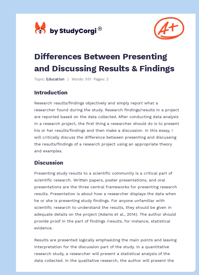 Differences Between Presenting and Discussing Results & Findings. Page 1