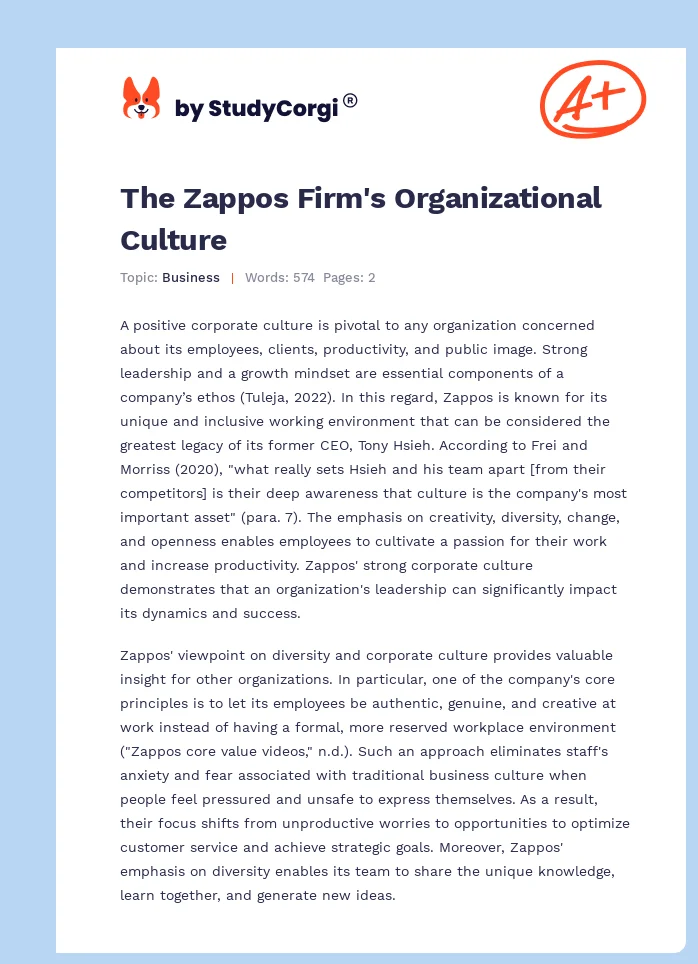 The Zappos Firm's Organizational Culture. Page 1