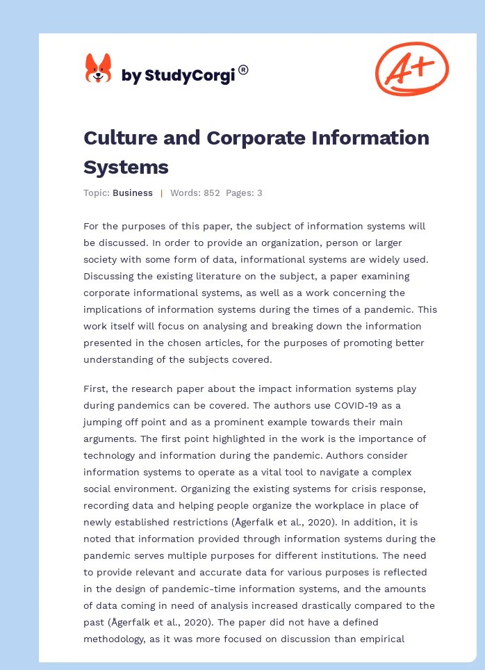 Culture and Corporate Information Systems. Page 1