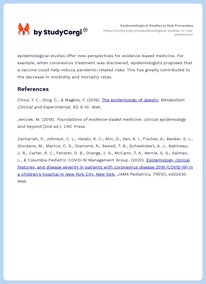 Epidemiological Studies in Risk Prevention. Page 2