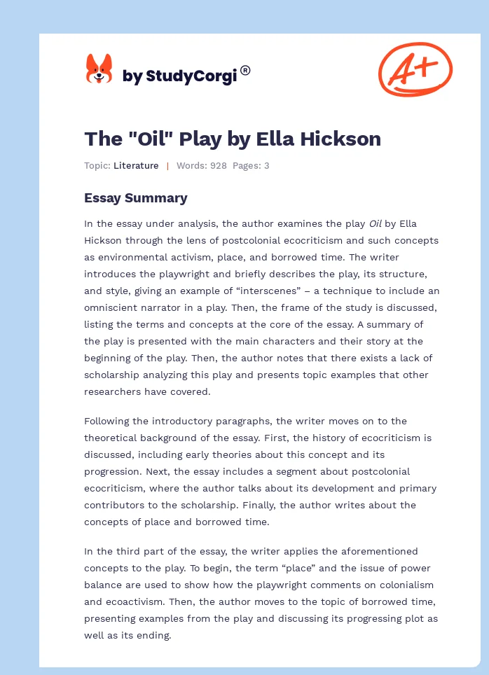 The "Oil" Play by Ella Hickson. Page 1