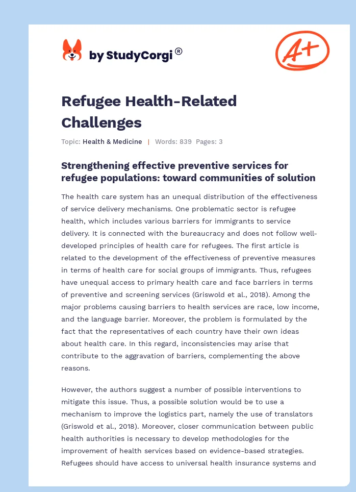 Refugee Health-Related Challenges. Page 1