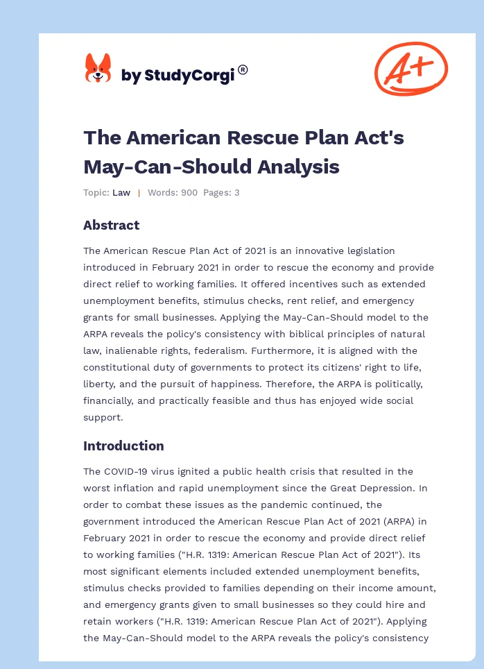 The American Rescue Plan Act's May-Can-Should Analysis. Page 1