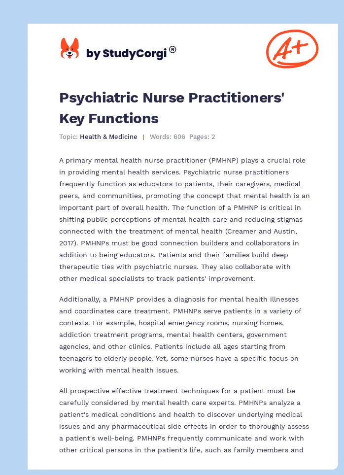 Psychiatric Nurse Practitioners' Key Functions. Page 1