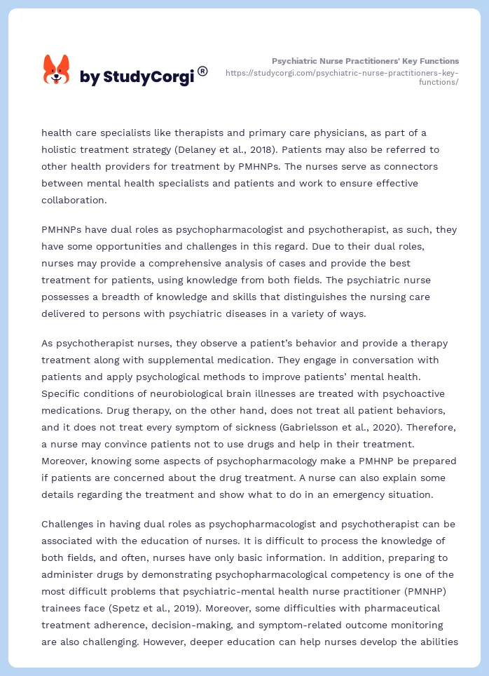 Psychiatric Nurse Practitioners' Key Functions. Page 2