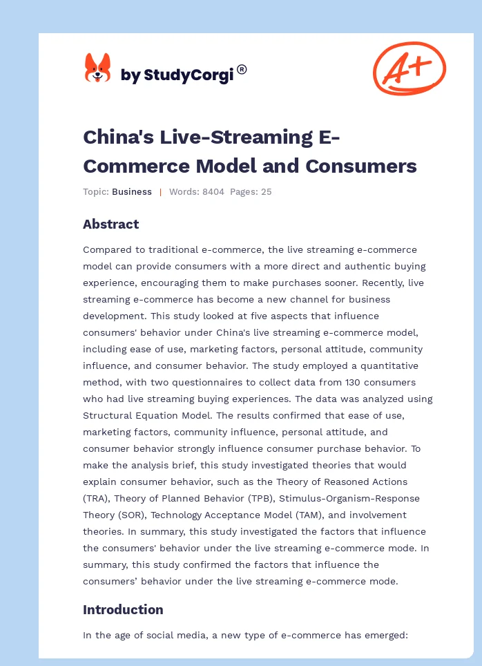 China's Live-Streaming E-Commerce Model and Consumers. Page 1