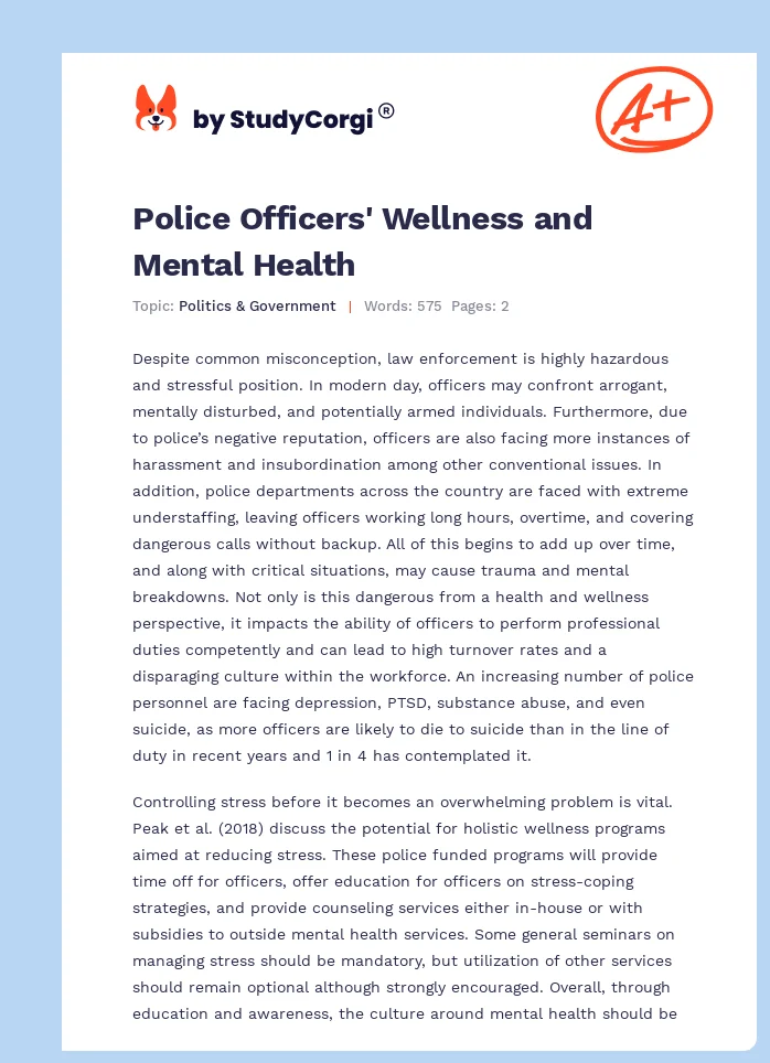 Police Officers' Wellness and Mental Health. Page 1