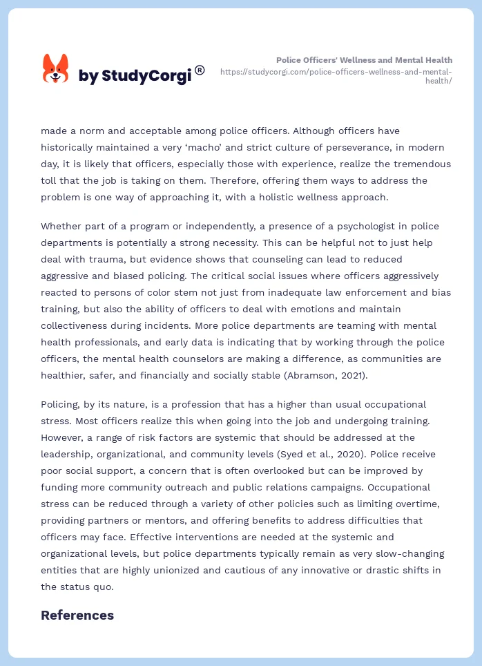 Police Officers' Wellness and Mental Health. Page 2