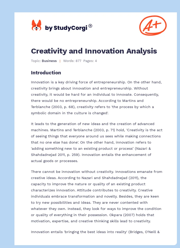 Creativity and Innovation Analysis. Page 1