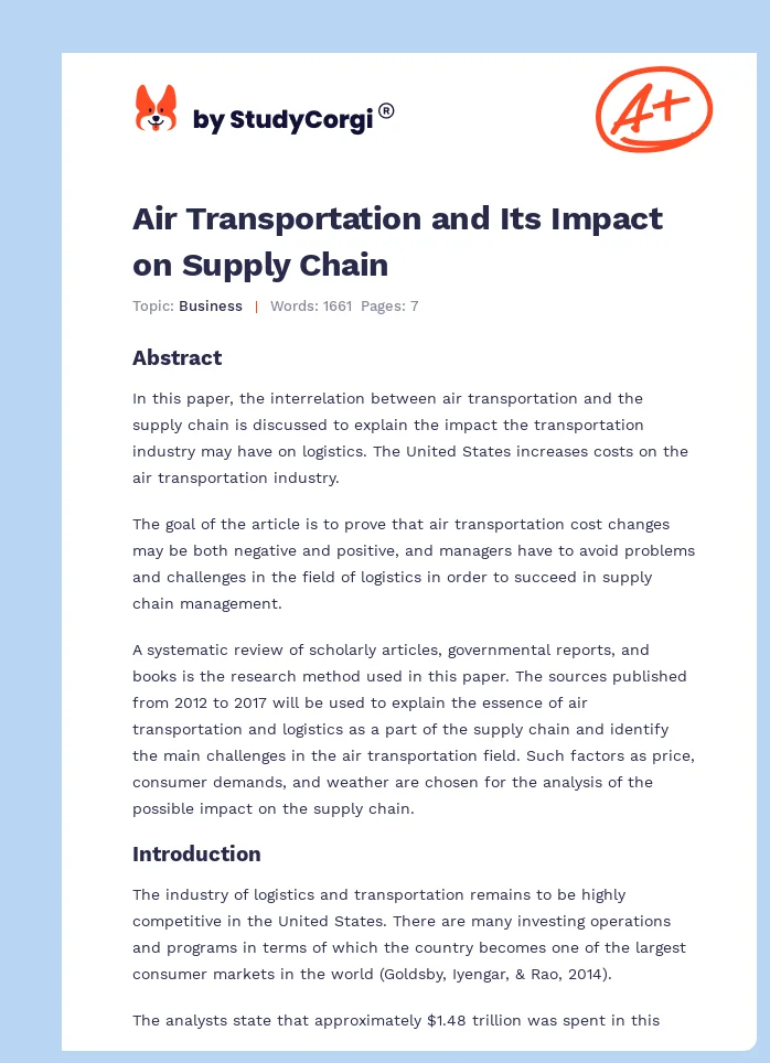 Air Transportation and Its Impact on Supply Chain. Page 1