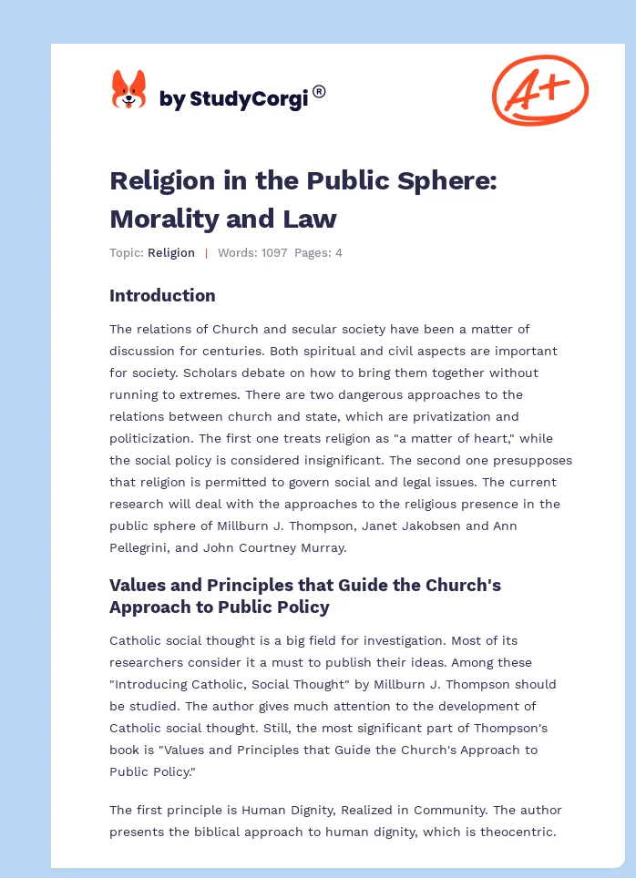 Religion in the Public Sphere: Morality and Law. Page 1
