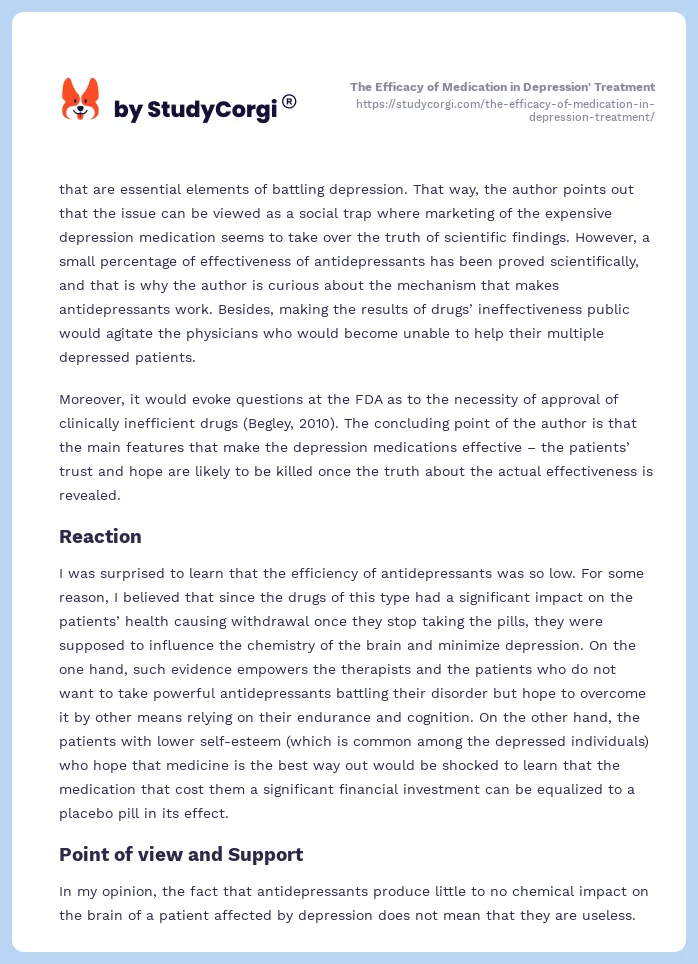The Efficacy of Medication in Depression' Treatment. Page 2
