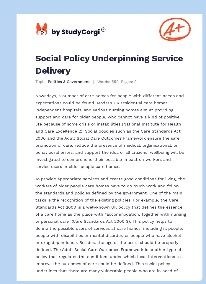 Social Policy Underpinning Service Delivery. Page 1