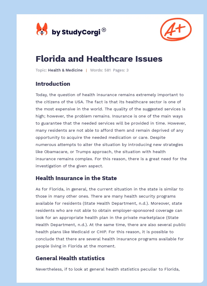 Florida and Healthcare Issues. Page 1