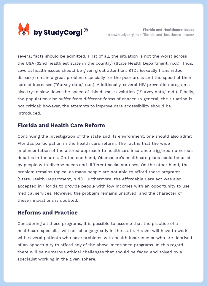Florida and Healthcare Issues. Page 2
