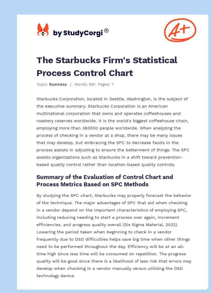 The Starbucks Firm's Statistical Process Control Chart. Page 1