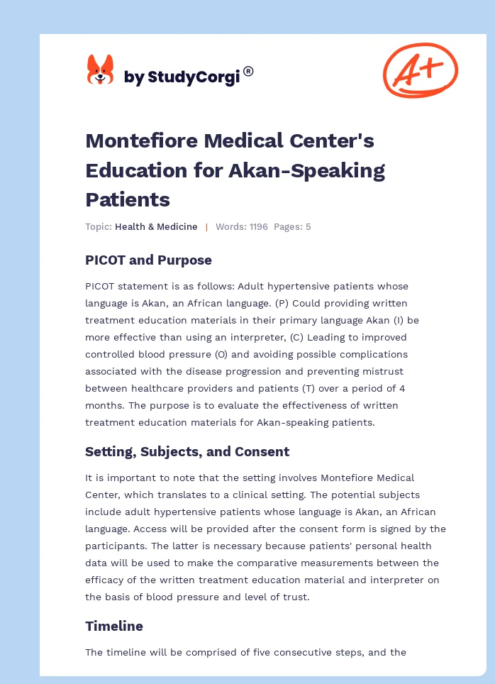 Montefiore Medical Center's Education for Akan-Speaking Patients. Page 1