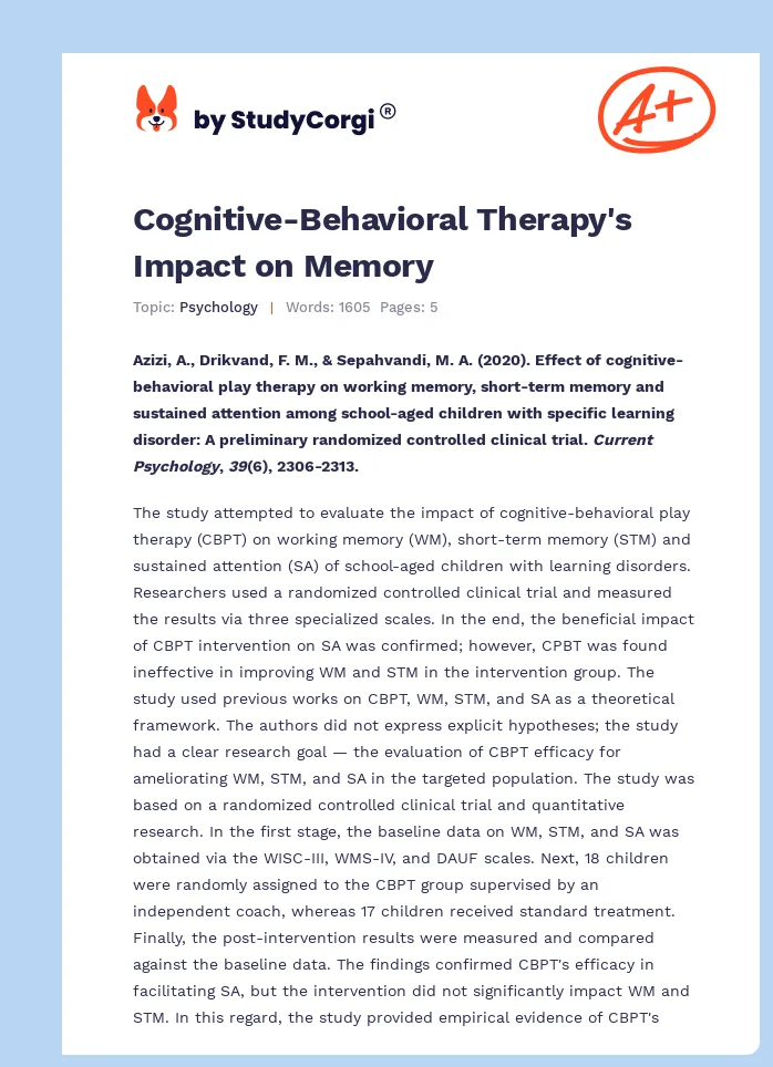 Cognitive-Behavioral Therapy's Impact on Memory. Page 1