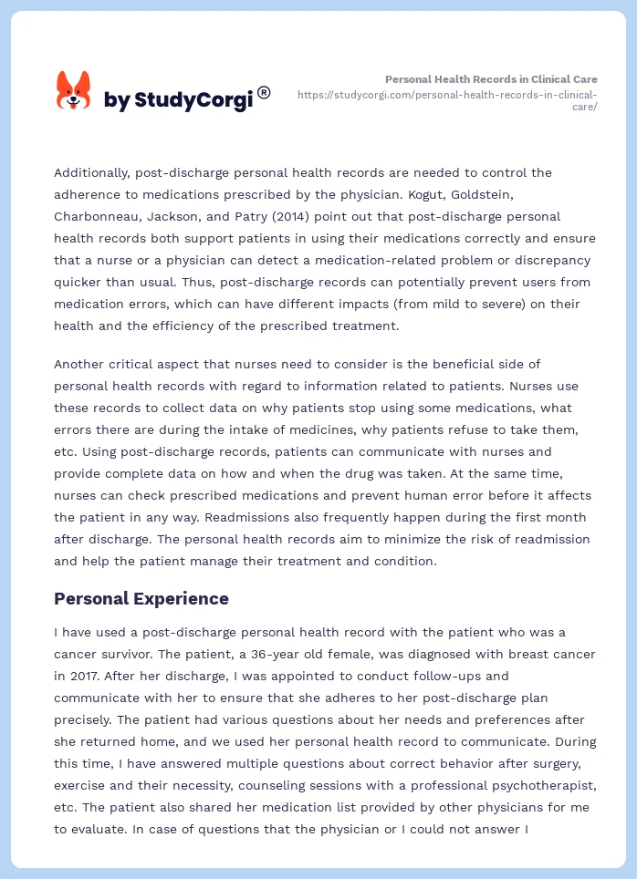 Personal Health Records in Clinical Care. Page 2