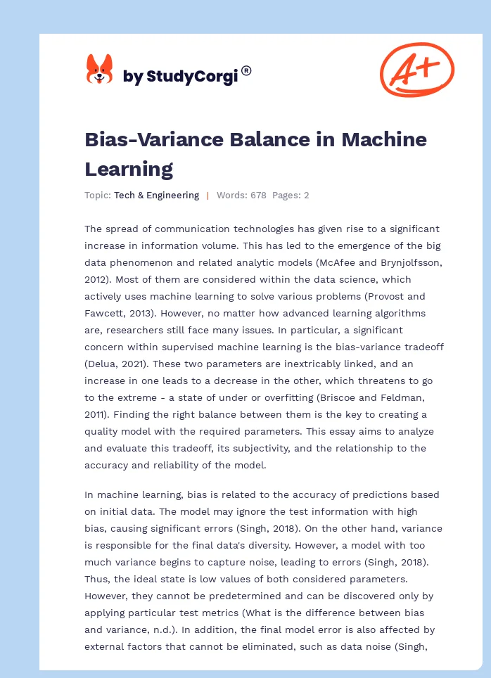 Bias-Variance Balance in Machine Learning. Page 1