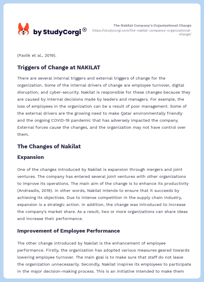 The Nakilat Company's Organizational Change. Page 2