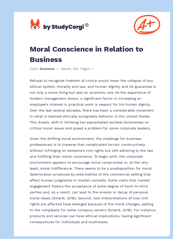 Moral Conscience in Relation to Business. Page 1