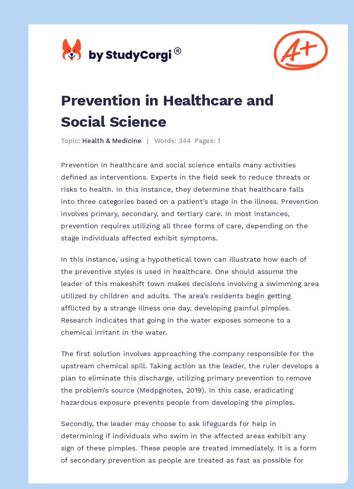 Prevention in Healthcare and Social Science. Page 1