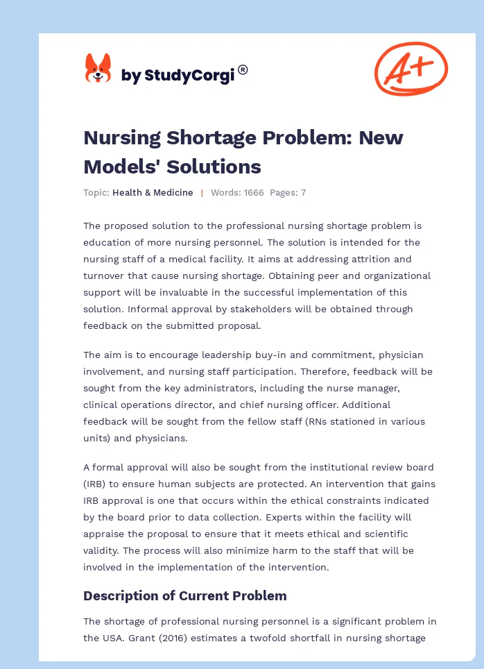 Nursing Shortage Problem: New Models' Solutions. Page 1