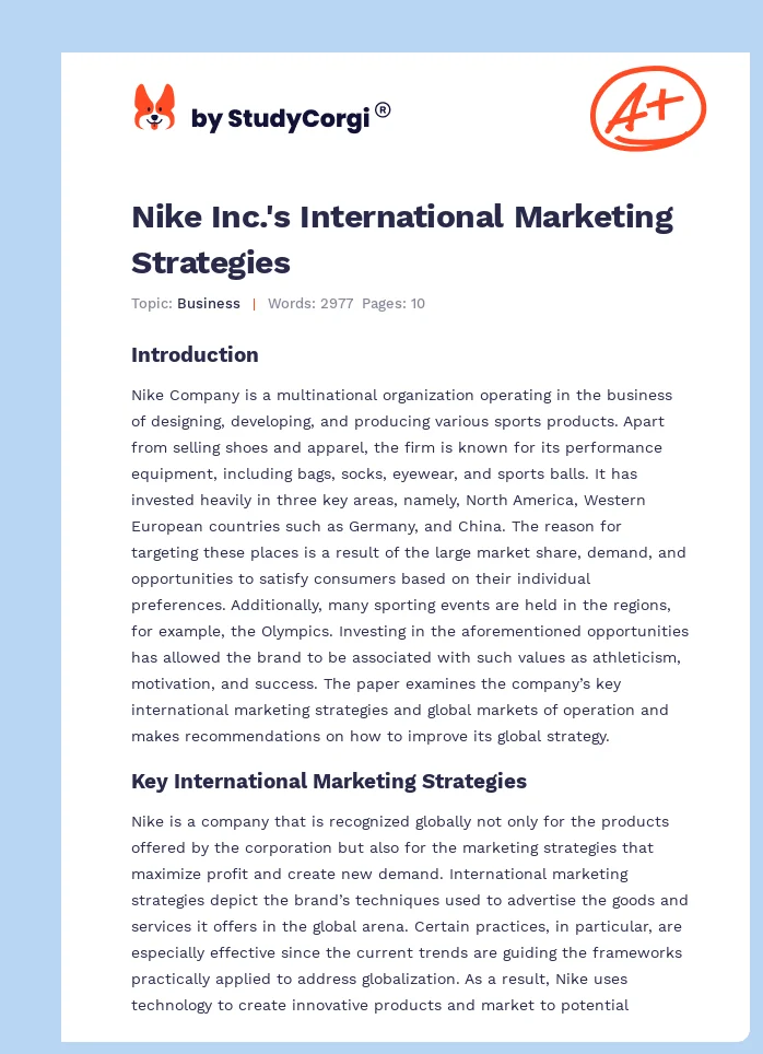 Nike Inc.'s International Marketing Strategies. Page 1