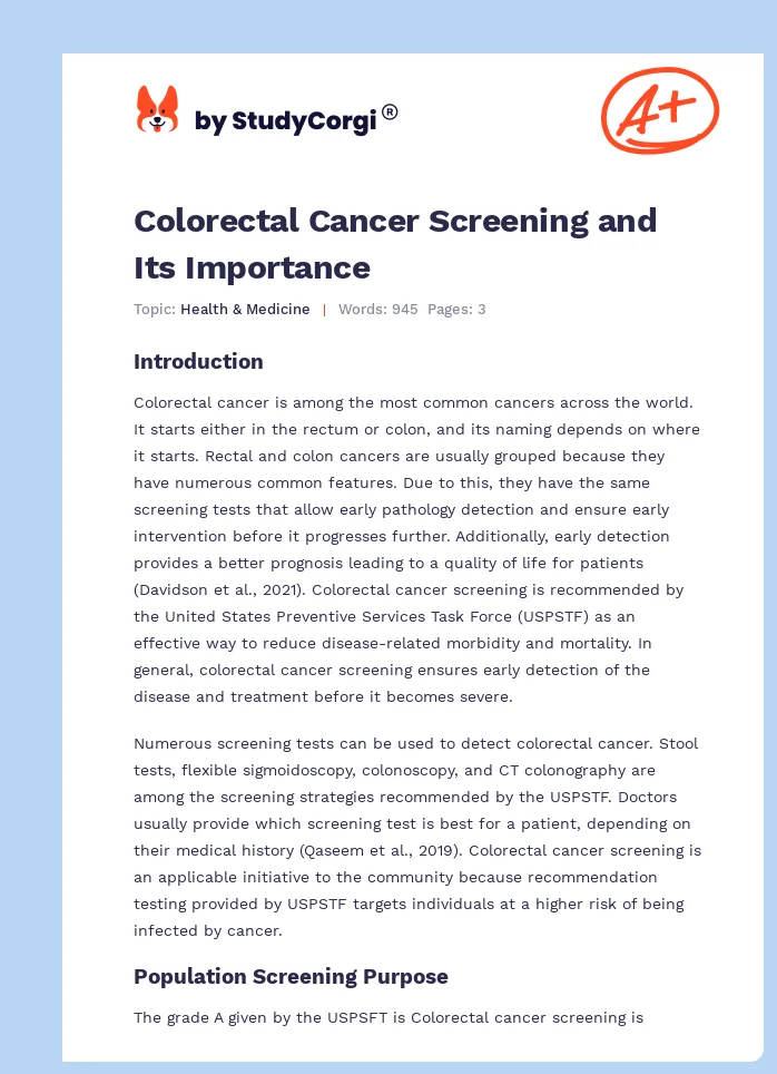 Colorectal Cancer Screening and Its Importance. Page 1