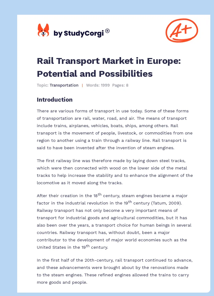 Rail Transport Market in Europe: Potential and Possibilities. Page 1