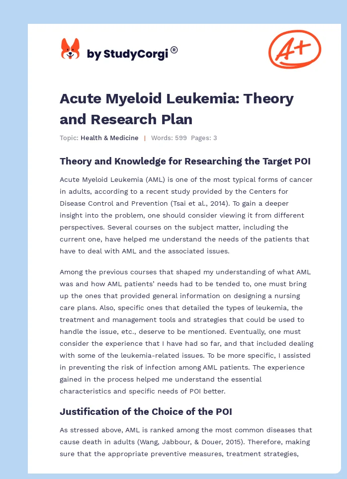 Acute Myeloid Leukemia: Theory and Research Plan. Page 1