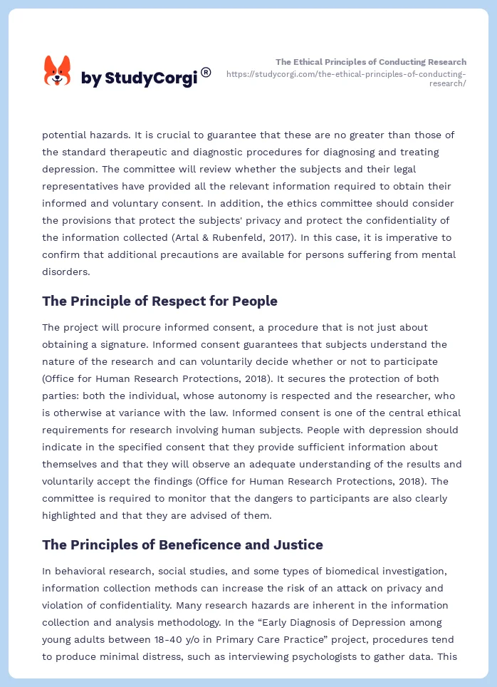The Ethical Principles of Conducting Research. Page 2