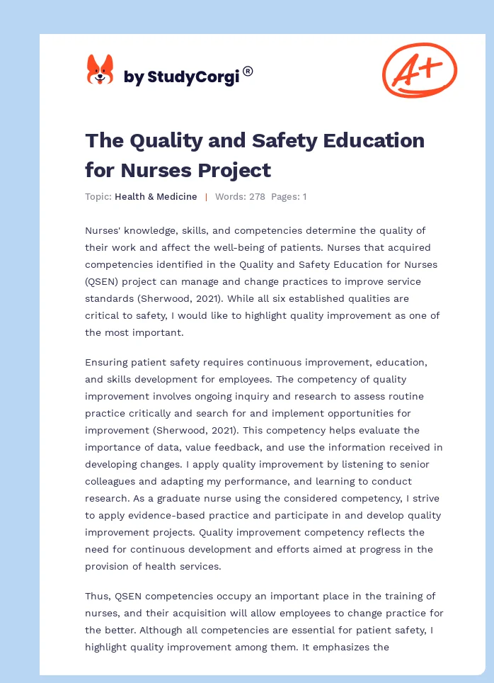 The Quality and Safety Education for Nurses Project. Page 1