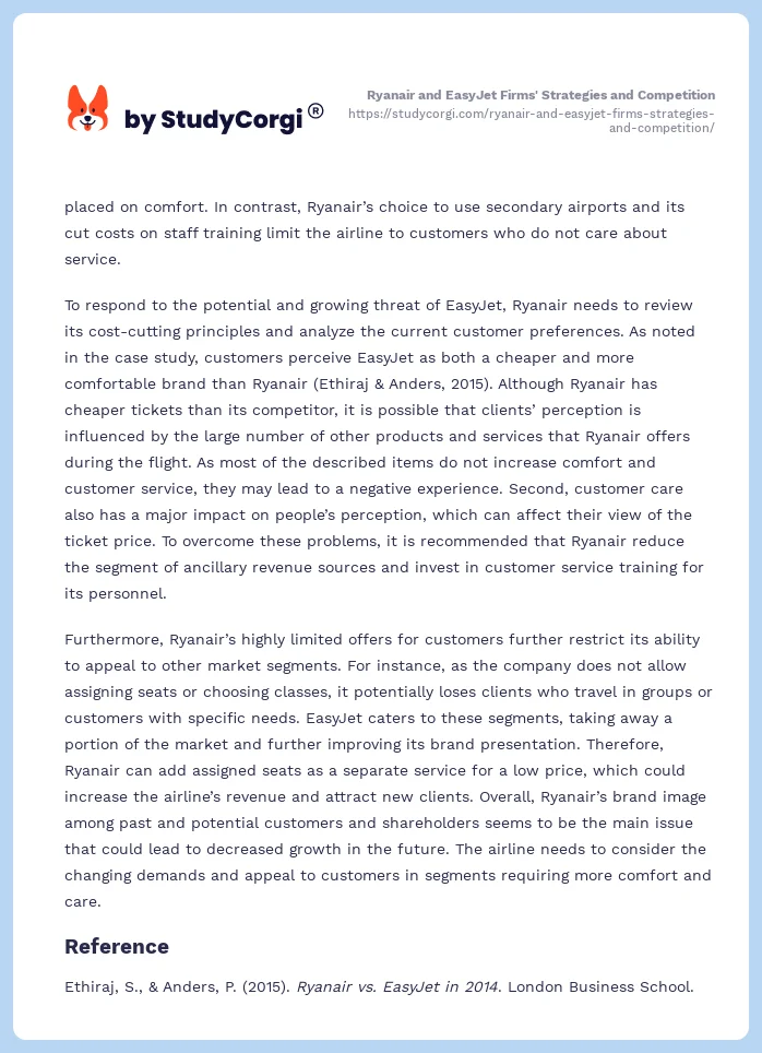 Ryanair and EasyJet Firms' Strategies and Competition. Page 2
