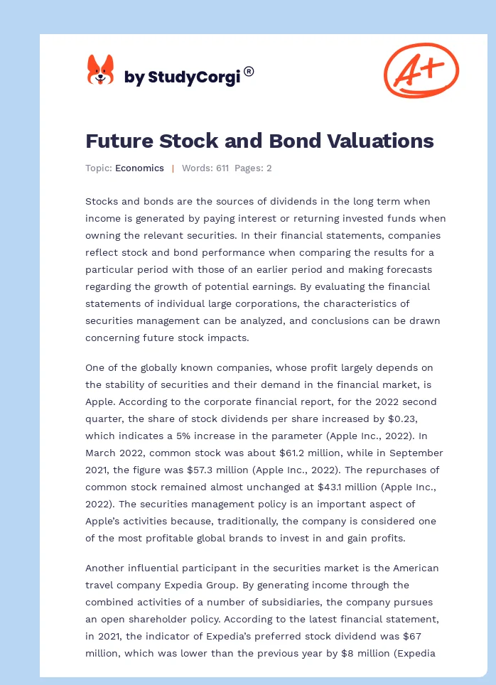 Future Stock and Bond Valuations. Page 1