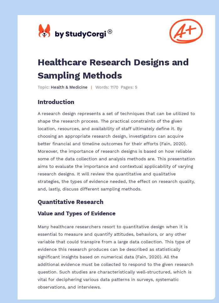 Healthcare Research Designs and Sampling Methods. Page 1
