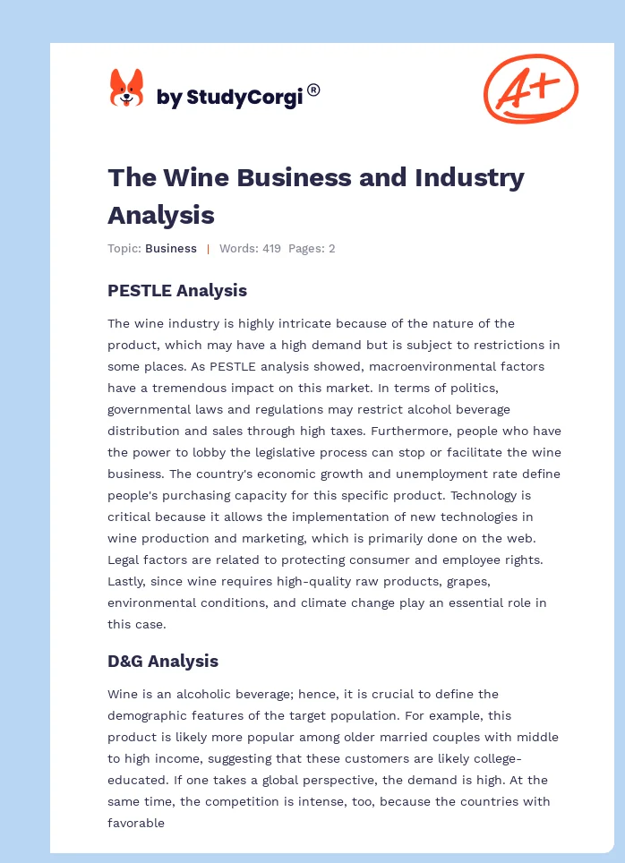 The Wine Business and Industry Analysis. Page 1