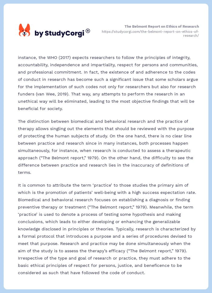 The Belmont Report on Ethics of Research. Page 2