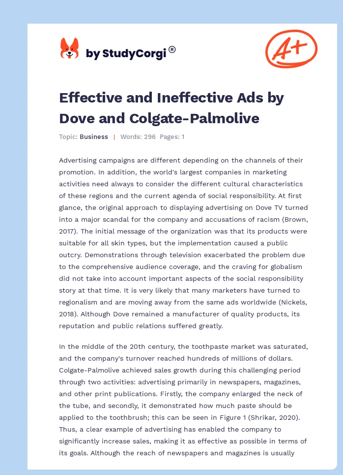 Effective and Ineffective Ads by Dove and Colgate-Palmolive. Page 1