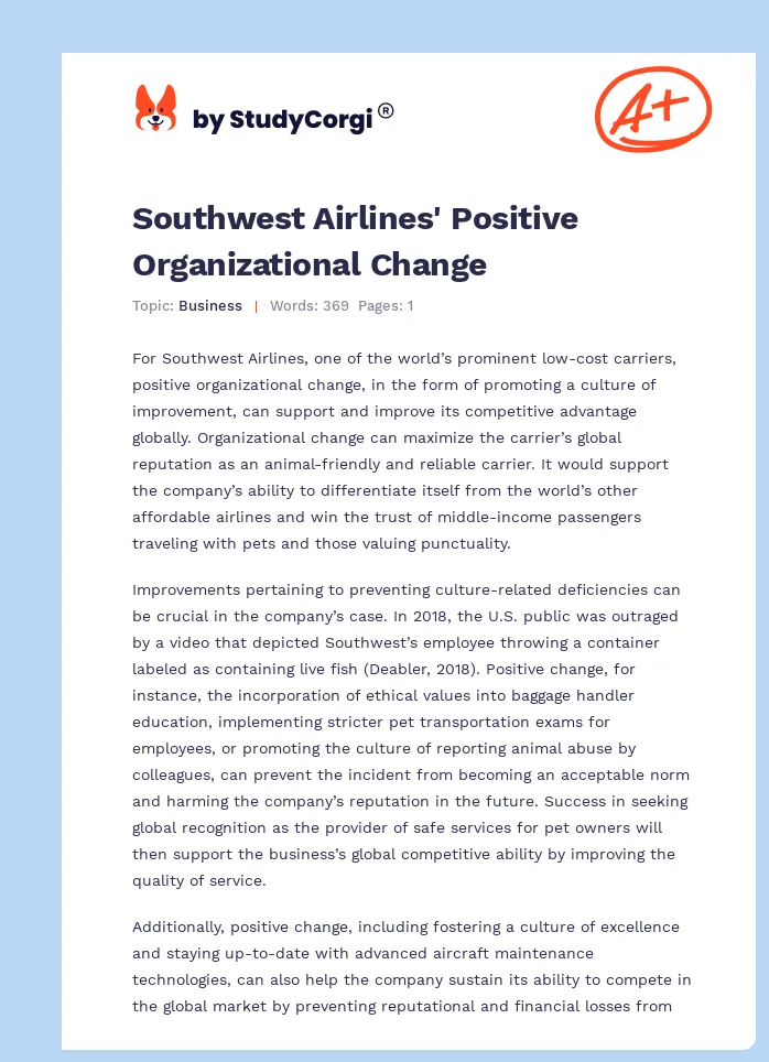 Southwest Airlines' Positive Organizational Change. Page 1